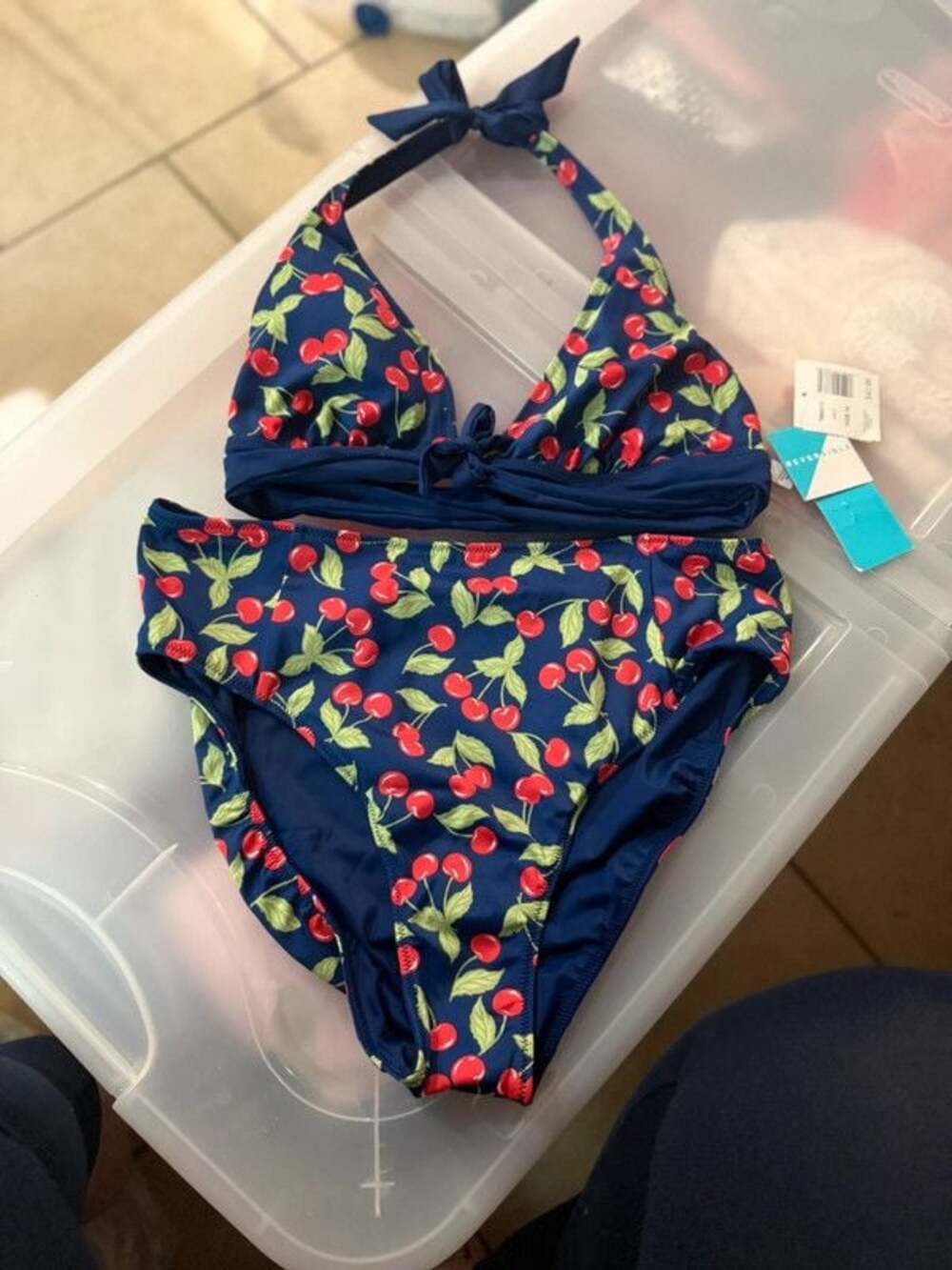 NWT Navy blue cherry print bikini set